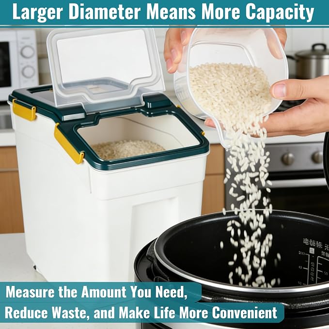4 Pack Rice Container 25 lbs Large Bulk Flour Sugar Storage Holdhouse Plastic Grain Cereal Dry Goods Bin with Spoon and Measuring Cup for Kitchen Pantry Organization - Blue - Image 7