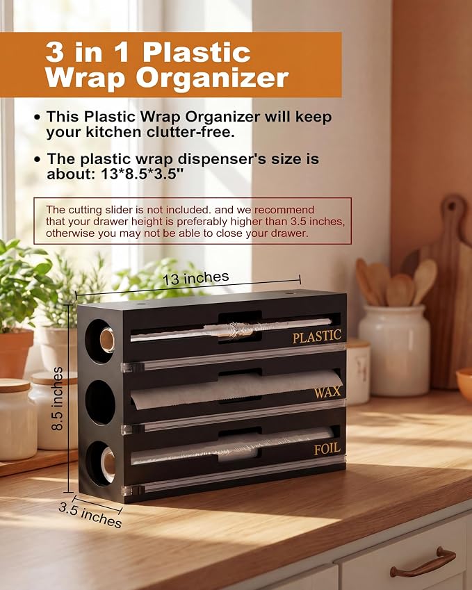 9 IN 1 Bamboo Foil and Plastic Wrap Organizer for Kitchen Drawer, Plastic Bag Organizer Organization and Storage, Food Storage Bag Organizer (BLACK) - Image 6