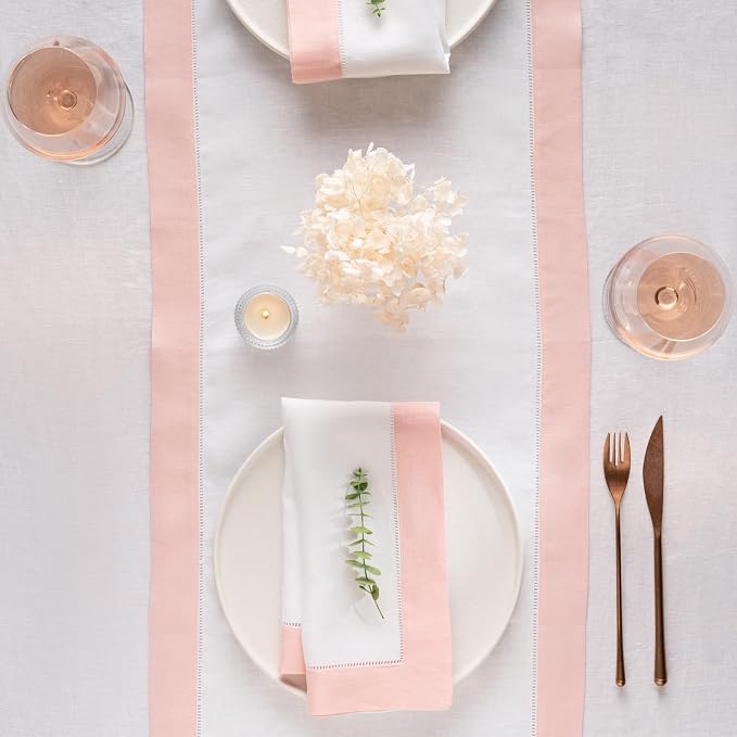 Linen Dinner Napkins 20 x 20 inch - 100% Pure Linen White and Pink Dinner Cloth Napkins Set of 4 - Classic Hemstitch Cloth Napkins Washable for Spring and Easter Decor - Image 5