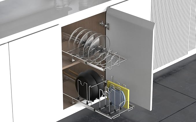 Pots and Pans Pull Out Organizer Under Cabinet, Adjustable Slide Out Pan and Pot Lid Rack Holder, Wire Dividers Kitchen Organization And Storage, Full-Extension Rail 12" W X 20" D - Image 7
