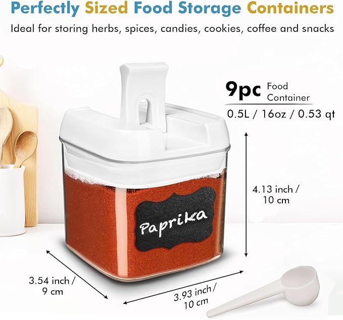 Shazo 9 PC Airtight Food Storage Containers - BPA Free Clear Plastic Snack & Spice Containers with Easy Lock Lids - Kitchen and Pantry Organization for Herbs, Coffee, Tea - 0.5L / 2.1 Cups - Image 3