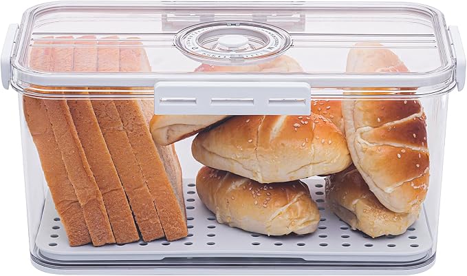 ANYPROLUS Bread Box for Homemade Bread Boxes for Kitchen Counter Airtight, Time Recording Bread Storage Container with Lid, Bread Containers Storage Airtight Loaf Bread Keeper, White by ANYPROLUS