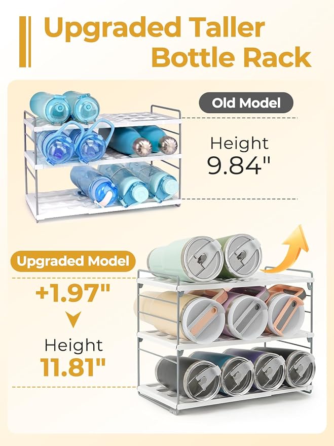 Cirhy 12" Tall 3-Tier Expandable Water Bottle Organizer – Fits 20-40 oz Stanley, Owala, Yeti Tumblers, Shaker Cups & Travel Mugs – Adjustable Storage Rack for Cabinet, Kitchen & Pantry Organization | Adjustable 12" Tall Bottle Rack, Fits 20-40 oz Tumbl... - Image 3