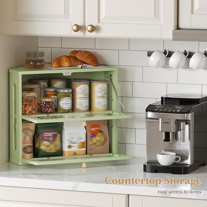 Corner Bread Box for Kitchen Countertop, 2026 New Double Layer Bamboo Bread Storage Bin, Large Bread Container for homemade bread (Green) - Image 8