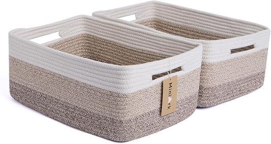 MiniArk Large Storage Baskets for Shelves, 17 x 13 x 7.5” Closet Organizers Bins for Clothes Blanket Towels, Baby Nursery, Toy Baskets Box, Woven Rope Baskets, 2 Packs Gradient Brown by MiniArkStorageBasketsHome