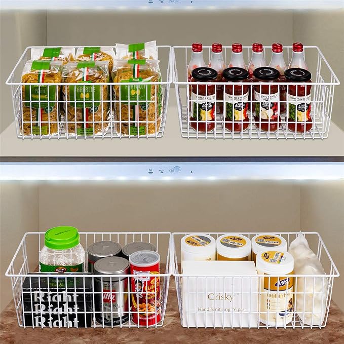SANNO 15.7" Freezer Wire Baskets Refrigerator 4 Freezer Baskets Wire Metal Storage Basket, Modern Farmhouse Storage Organizer for Pantry, Shelf, Kitchen, Cabinet, Bathroom 15.7"x7.9"x5.9" - Image 6