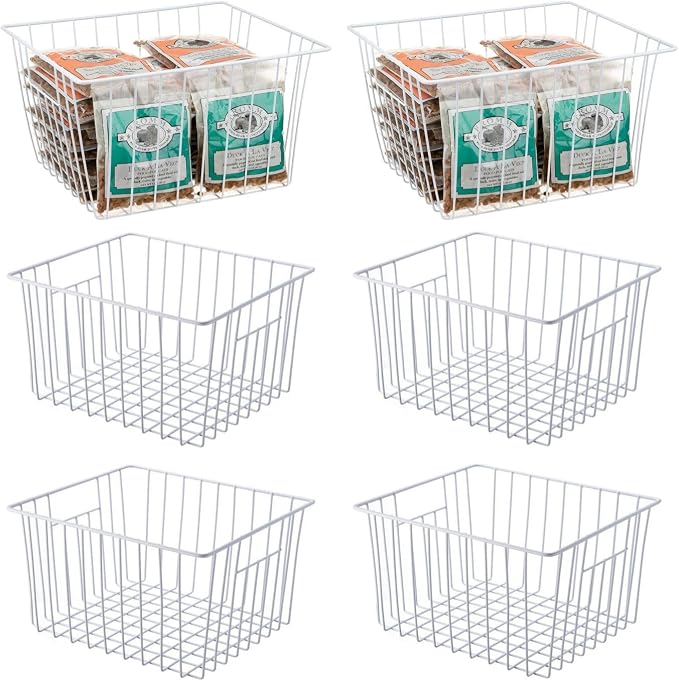 6 Pack Wire Storage Baskets for Organizing, Freezer Organizer Bins, Pantry Organization Bins Cabinets - Metal Basket Kitchen, Laundry, Fridge, Bathroom Countertop Organizer, Pearl White by Unknown