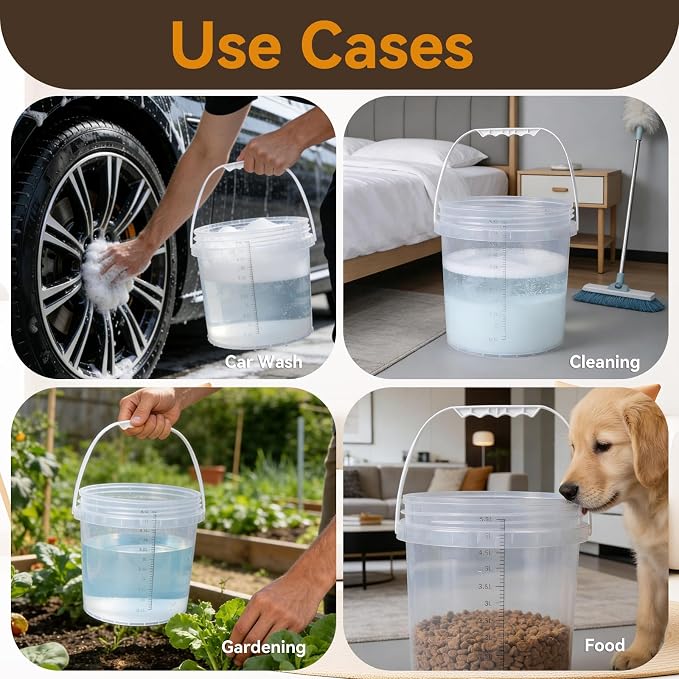 3 Pack 2.6 Gal & 1.3 Gallon Bucket with Lid, Clear Plastic Food Storage Containers, Food Grade Buckets with Lids for Ice Cream, Dog Food, Water, Large Quart Container with Handle - Image 4