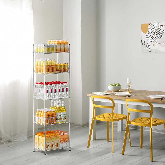 ETELI Water Bottle Storage Organizer 5 Tier Metal Water Bottle Holder Shelf Drink Beverage Soda Can Organizer Rack Bottled Water Stand for Floor Classroom Kitchen Food Storage, Silver - Image 8