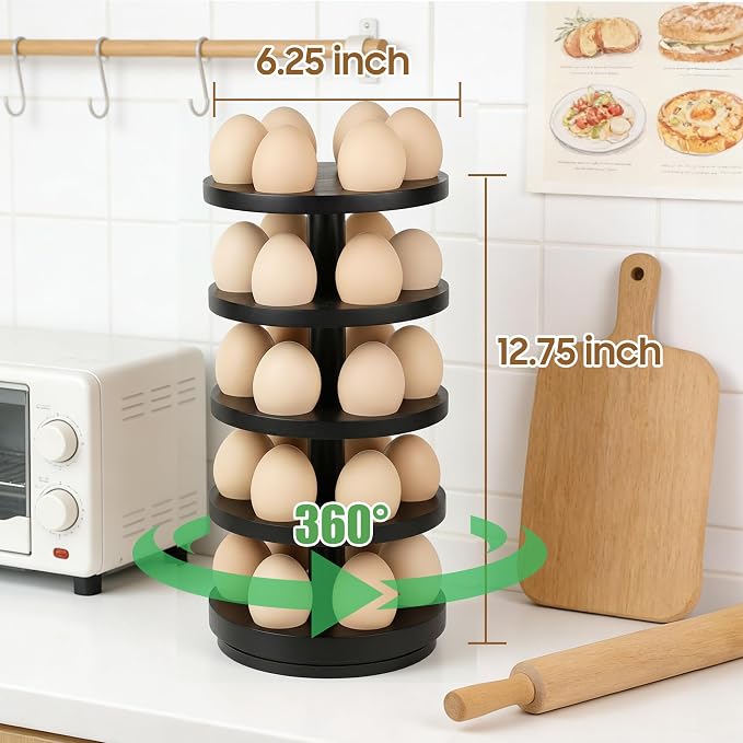 Wooden Fresh Egg Holder Countertop, Countertop Egg Holder | 5 layer, rotating countertop egg holder for fresh eggs, stackable with 30 eggs for countertop kitchen-black - Image 3