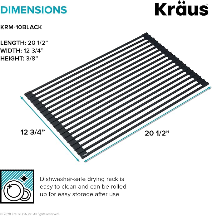 Kraus Roll Up Dish Drying Rack with Self-Draining Silicone Dish Drying Mat and Silicone Soap Dish Holder in Dark Grey, KDM-KRM-10DG - Image 4