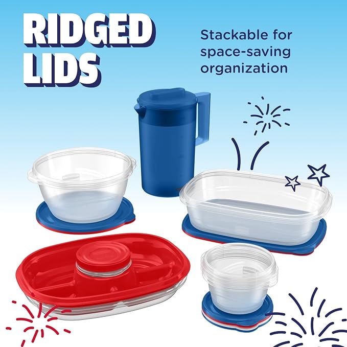 Rubbermaid TakeAlongs Special-Edition Americana 22-Piece Set of Food Storage Containers with Lids, Including Party Platter and Pitcher, QuikClik Seal, BPA-Free - Image 5