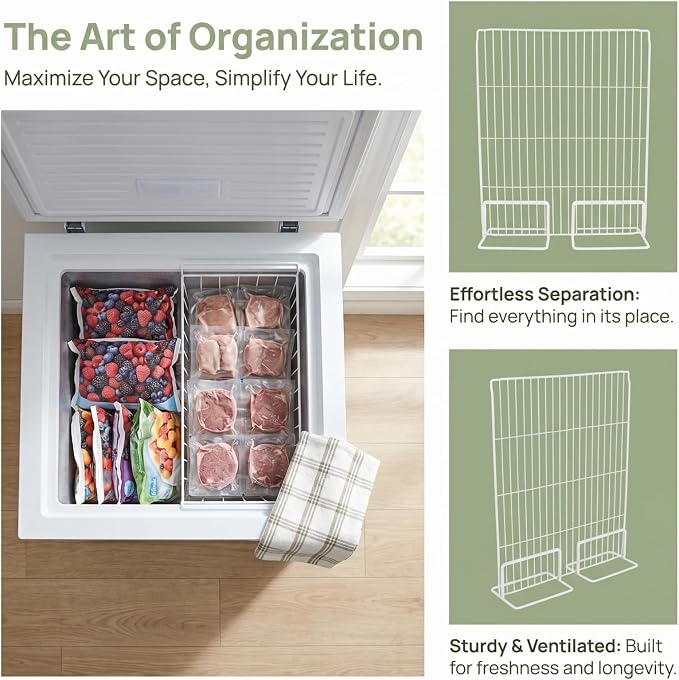 BESTYASH Freezer Partition Divider Wire Shelf Organizer Metal Fridge Shelf Separator for Home and Commercial Deep Freezer Storage 17.71X13.77X3.93In - Image 3