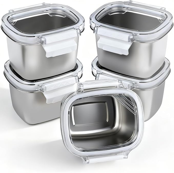 3 Piece 450ml/15.25oz Stainless Steel Containers with Lids | Food Storage Containers Leakproof Lunch Small Snack Boxs, Reusable Meal Prep Containers Suitable for Dips, Condiments, Snacks by EKACO