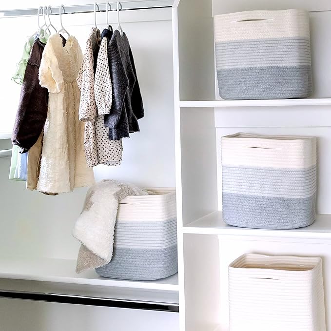 NaturalCozy Storage Cubes 11 Inch Cotton Rope Woven Baskets for Organizing, 3-Pack | Cube Storage Bin | Square Storage Baskets for Shelves Organizer, Classroom, Kids Toy Bins, Closet, Baby Nursery - Image 7