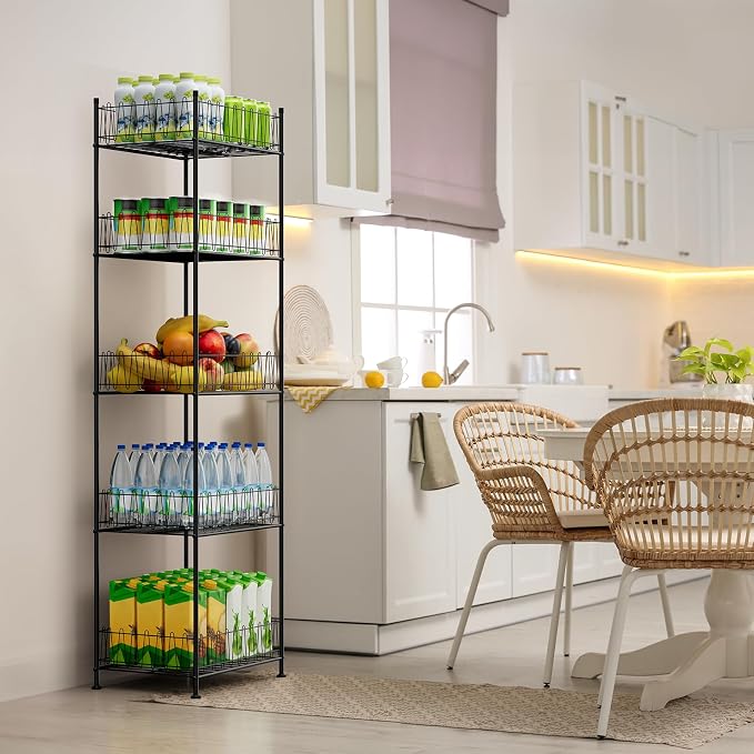 5 Tier Water Bottle Storage Rack Freestanding Metal Water Bottle Holder Shelf Organizer Drink Beverage Soda Can Organizer Storage Rack Bottled Water Stand for Floor Pantry Kitchen Food Storage, Black - Image 2