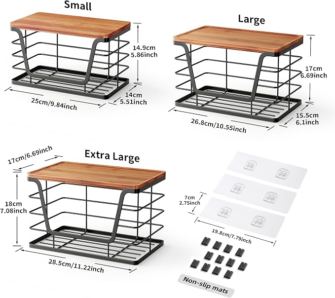 ALOCEO 3 Pack Stackable Storage Bins with Lids, Stainless Steel Trash Bag Dispenser Roll Holder for for Kitchen Sink, Laundry, Pantry Organizer and Storage, Walnut Black - Image 3