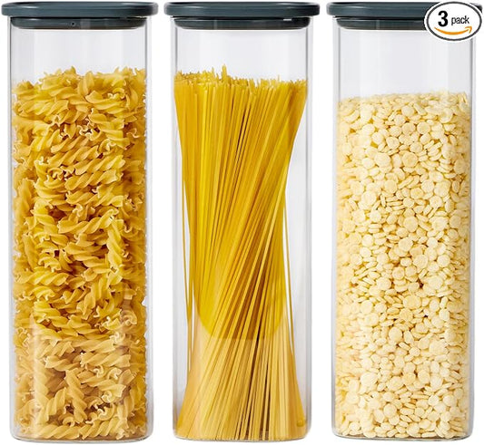 Glass Storage Jars with Lids, 2.5 Qt 3 Pack | Borosilicate Glass, Glass Lid, Large Capacity Glass Food Storage for Pasta, Flour, Cereal, Cookies, Nuts, Coffee by spreccio