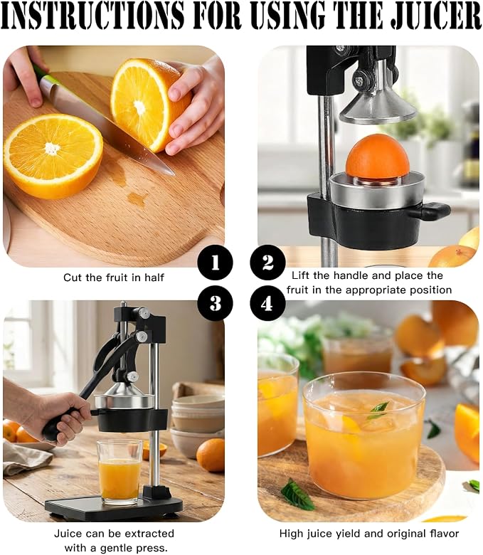 Cast Iron Juicer – Heavy Duty Manual Citrus Juicer, Professional Orange Press, Stainless Steel Lemon Squeezer & Lime Juice Extractor (Gray-Base-Style) - Image 5