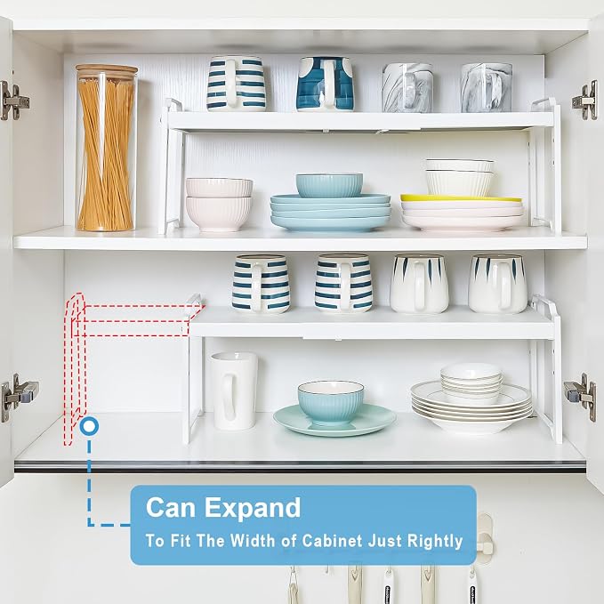 3 Pack Kitchen Cabinet Organizer Shelf, Stackable Expandable Shelves Organizers For Kitchen Cabinet Countertop Storage, Adjustable Counter Cupboard Pantry Organizer Shelf Rack Stand, Length:25.5 Inch - Image 4