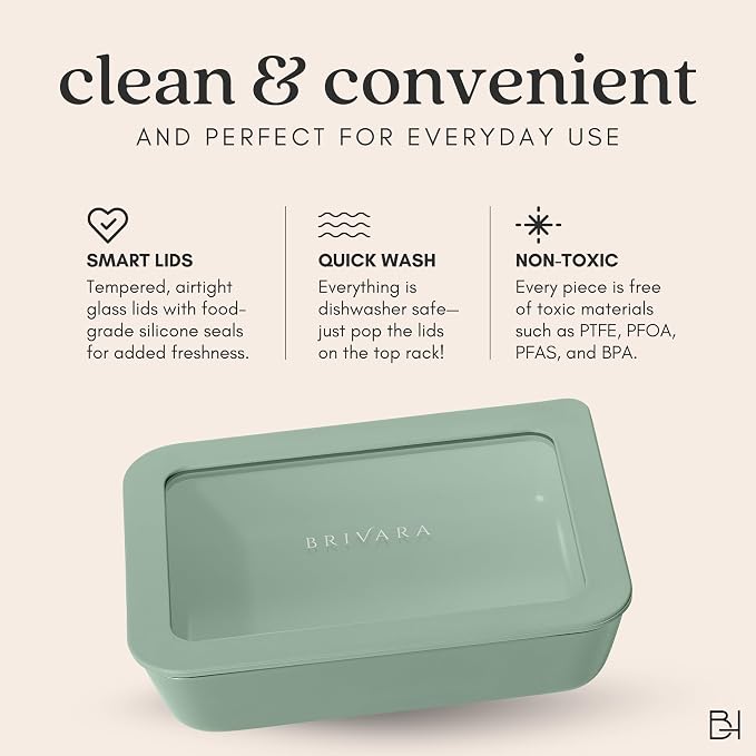 Glass Food Storage Container with Lid, 6-Cup Medium Rectangle | Microwave-Safe Airtight Lid, Oven-Safe Ceramic-Coated Glass | Zero Plastic, No PFAS/PFOA/BPA, Reusable [Willow] - Image 9