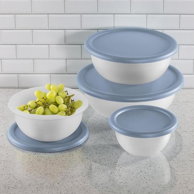 Sterilite Covered Bowl Set, Plastic Nesting Kitchen Mixing Bowls with Pour Spout, Meal Prep Food Storage Containers with Lids, Washed Blue (Set of 12) - Image 4
