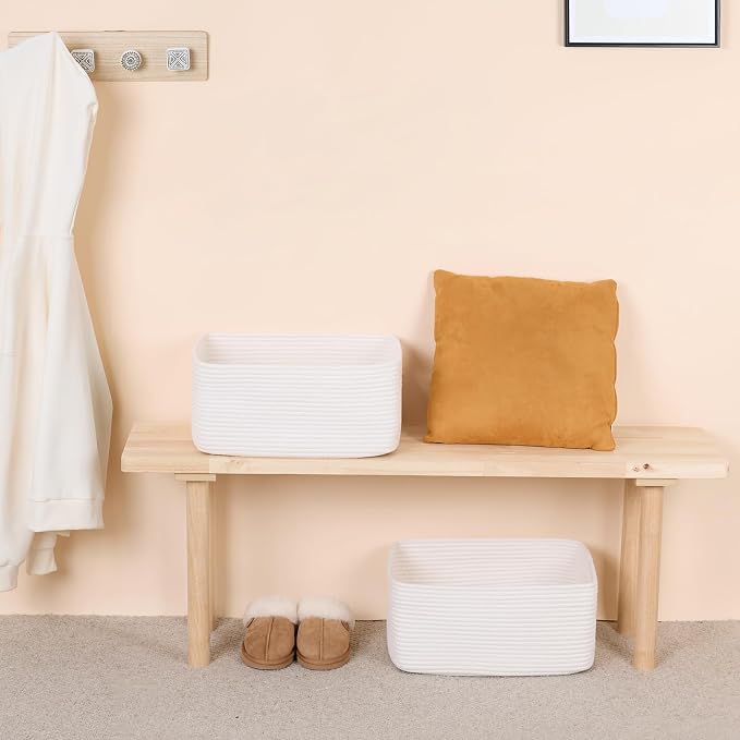 MiniArk Large Storage Baskets for Shelves, 17 x 13 x 7.5” Closet Organizers Bins for Clothes Blanket Towels, Baby Nursery, Toy Baskets Box, Woven Rope Baskets, 3 Packs Off White - Image 6