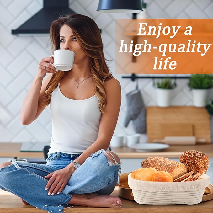 Nalcant 4 Pack Oval Banneton Proofing Basket Set 10 Inch, Natural Rattan Sourdough Bread Baskets with Linen Liners, Artisan Dough Rising Bowls for Home & Professional Bakers (10" Oval, Set of 4) - Image 6