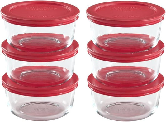World Kitchen 711717427614 Pyrex 2 Cup Food Plus Storage Set, 12 Pieces, Clear with Red Lid | Complete 12-Piece Food Storage | BPA-Free Lids | Microwave And Dishwasher Safe by World+Kitchen