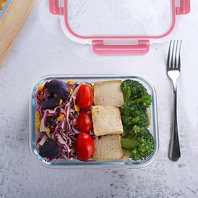 M MCIRCO 10 Pack Glass Food Storage Containers with Lids, Pink | Glass Meal Prep Containers,Airtight Lunch Containers with Lids, Microwave, Oven, Freezer and Dishwasher Friendly, BPA Free - Image 5