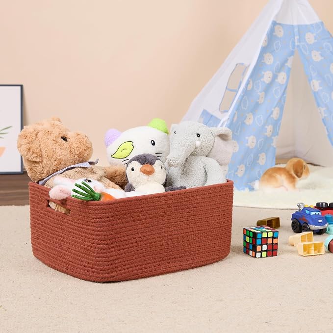 MiniArk Large Storage Baskets for Shelves, 17 x 13 x 7.5” Closet Organizers Bins for Clothes Blanket Towels, Baby Nursery, Toy Baskets Box, Woven Rope Baskets, 3 Packs Oxide Red - Image 5