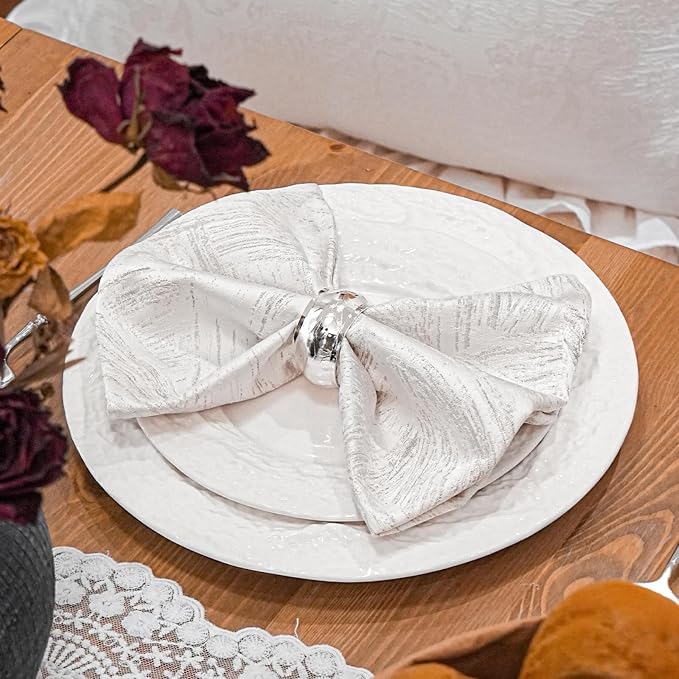 Off-White Cloth Napkins Set of 12, 18 x 18 Inch | Reusable Washable Cotton Polyester Dinner Napkins Soft Luxury Elegant Fancy Jacquard Fabric Table Napkins - Image 5