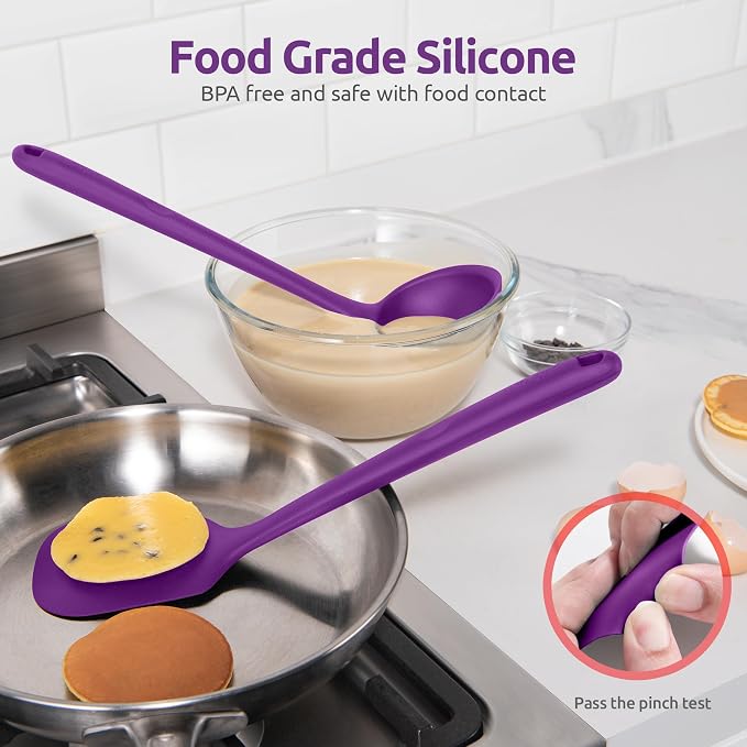 U-Taste Silicone Kitchen Cooking Utensil Set of 5, 13.6" Long, Purple | 600ºF Heat Resistant Food Grade Kitchen Tools&Gadgets, Extra Long Wide Spatula Turner Spoon Ladle for Serving Mixing Stirring - Image 3