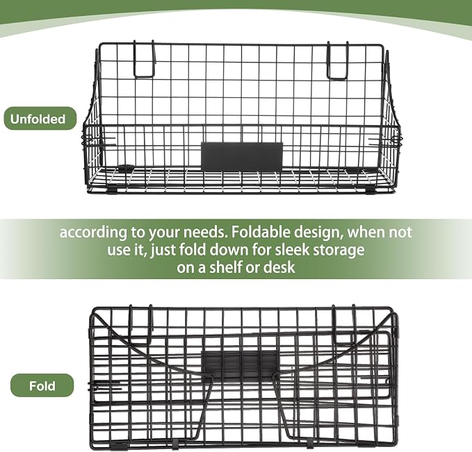 Blulu 4 Pcs Black Grid Wall Baskets, Metal Wire Wall Basket with Hooks Hanging Storage Organization Accessory for Vendor Trade Shows Kitchen Bathroom Pantry Supplies(15 x 7 x 6 Inch) - Image 3