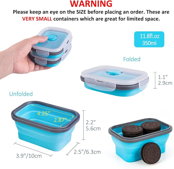 Collapsible Food Storage Containers with Lids & Vent, 11.8 oz, Kitchen Stacking Silicone Collapsible Meal Prep Container Set for Leftover, Microwave Freezer Dishwasher Safe, Blue Small 4 Pack - Image 2