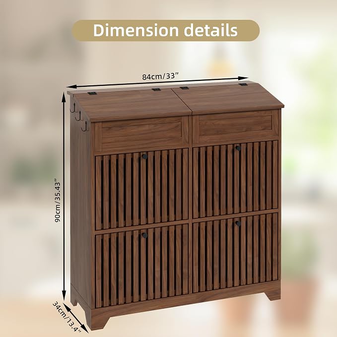 Potato Storage Bins, Fruit and Vegetable Storage, Kitchen Pantry Cabinet | Tall Large Potato and Onion Storage Bin, with 4 Doors, 3 Tier, Mid Century Modern, Wooden, Magnetic Flip top, Walnut - Image 9