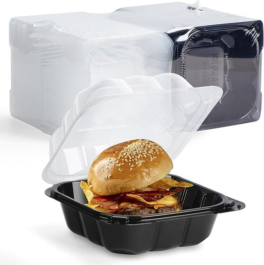 YANGRUI 55-Pack 17 oz 6" Black Clamshell Container, Shrink-Wrapped No Wash | Anti-Fog Crystal Lid, Leakproof BPA-Free PP, Microwave & Freezer Safe for Pastry, Sushi, Macarons & Burger Sliders by YANGRUI