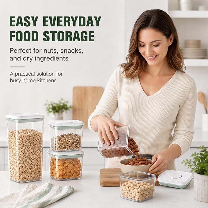 12 Pcs Pop Airtight Food Storage Containers with Lids Stackable Containers for Kitchen Pantry Organization Ideal for Cereal Snacks Flour Sugar Coffee and Spaghetti, 3.4Qt, 2.8Qt, 2.1Qt, 1.2Qt - Image 5