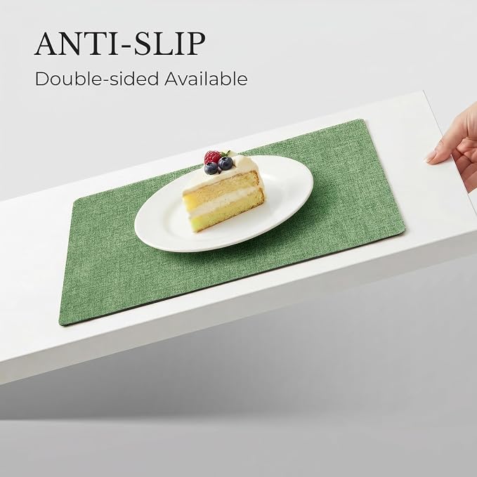 Romanstile Vinyl Placemats Set of 8, Reversible Faux Leather Heat Resistant Wipeable Table Mats, Waterproof Washable Non-Slip Table Placemats for Dining/Kitchen/Outdoor (Grey DarkGreen, 12" x 17") - Image 6