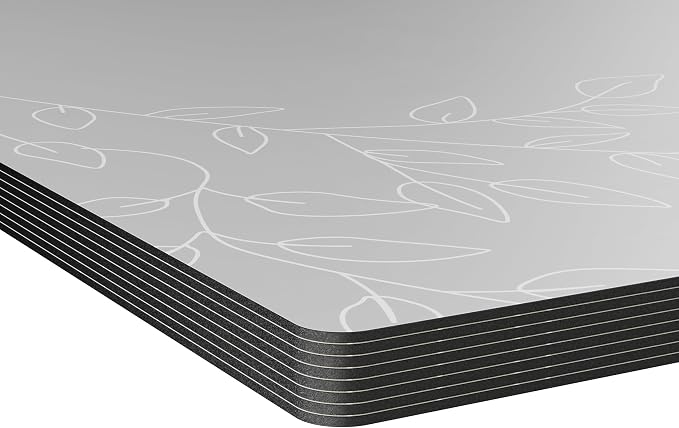 Royalty Art Boho Placemats, Set of 4, Silver Grey, Cork Backed | Wipeable heat resistant surface, kitchen and dining table protection, floral farmhouse pattern - Image 3