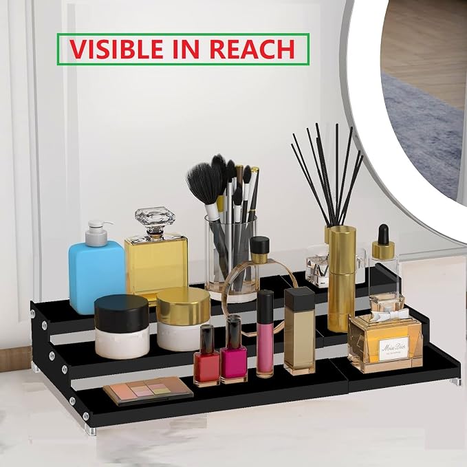 Jojocross Spice Rack Organizer for Cabinet, 3 Tier Expandable Spices Storage, Great for Kitchen Cabinets, Cupboard,Pantry and Countertop More 1 Pack/Black - Image 2