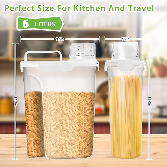 Viretec Rice Storage Container, 5 to 10lb Dry Food Airtight Dispenser, Pet Dog Cat Food Canister, BPA Free Clear Plastic Kitchen and Pantry Organization Bin for Oatmeal, Cereal, Pasta, Flour White - Image 2