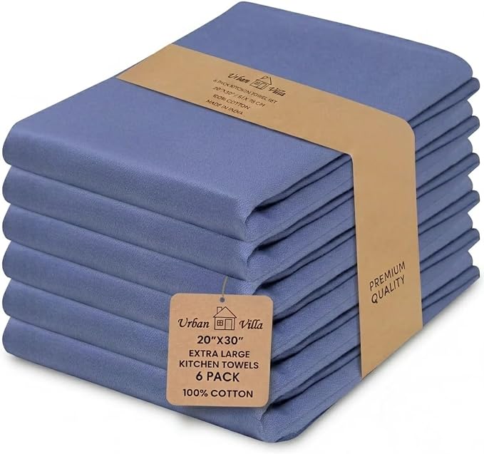Urban Villa Kitchen Towels Cotton Dish Towels 20”x30” (Set of 6) Blue by CottonTrends