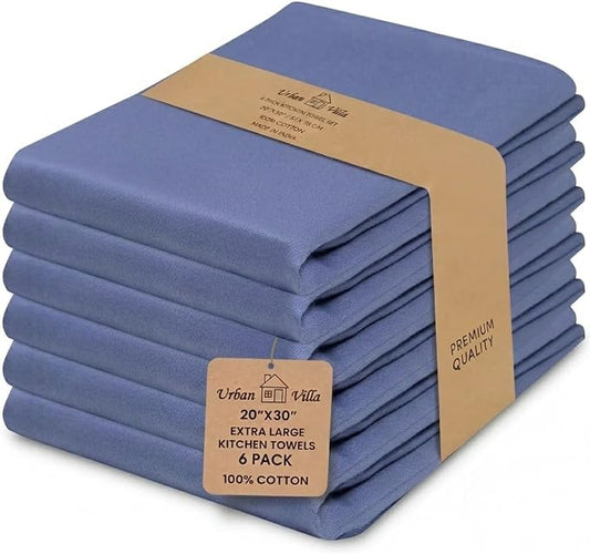 Urban Villa Kitchen Towels Cotton Dish Towels 20”x30” (Set of 6) Blue by CottonTrends