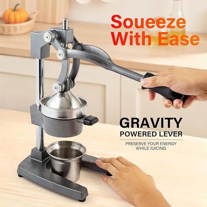 Manual Cast Iron Juicer, Gray Lemon Citrus Squeezer | Detachable Cone, Free Stainless Steel Cup, Extracts Juice from Lemons, Oranges and Grapefruits, Easy to Clean - Image 7