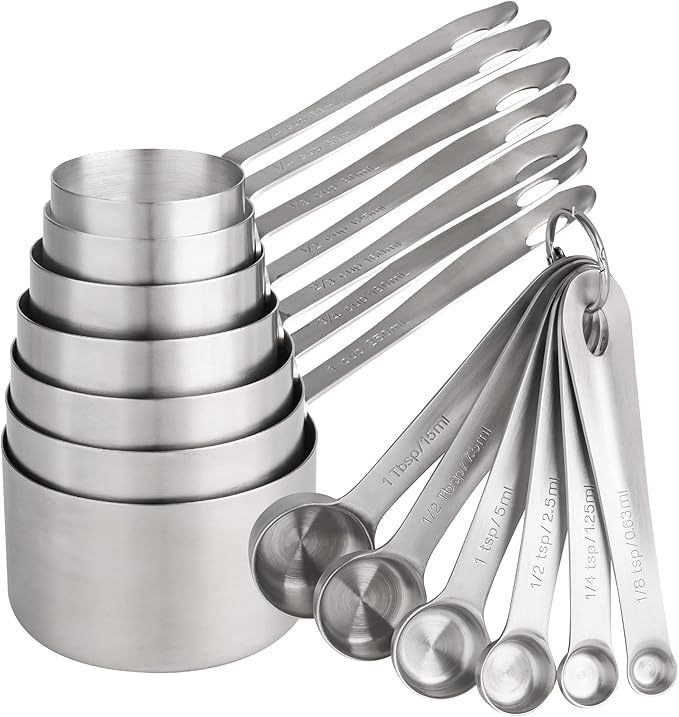 Measuring Cups and Spoons Set, 18/8 Stainless Steel Measuring Cups and Spoons, Metric & US Metal 7 Kitchen Measure Cups & 6 Measuring Spoons, Baking Measuring Tools Set 13 by Smithcraft