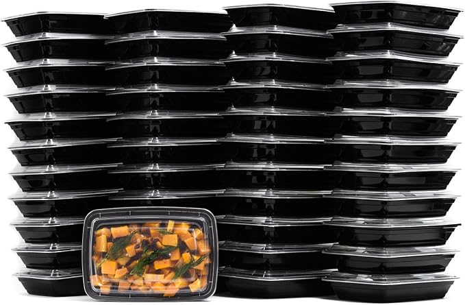38 oz Reusable Food Storage 150 Pack Containers with Lids Rectangular BPA Free Freezer, Microwave & Dishwasher Safe – Airtight & Watertight Stackable, Lunch Meal Prep, To-Go, Bento Box by EcoQuality
