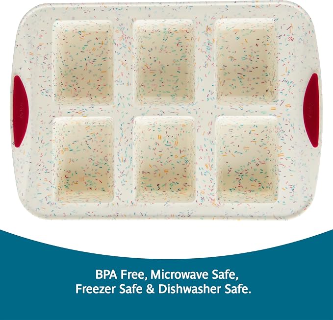 Trudeau Mini Loaf Pan – White Confetti/Fuchsia, 6-Cavity Nonstick Silicone Bakeware for Homemade Bread, Banana Bread, Pound Cake, and Mini Desserts – Flexible, BPA-Free, Dishwasher Safe - Image 5