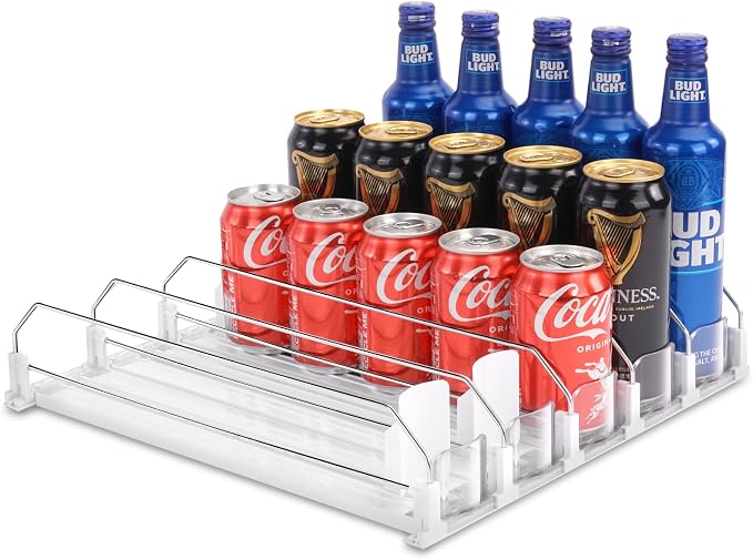 Drink Dispenser for Refrigerator, Self-Pushing Soda Can Organizer for Fridge, 5 Rows already Assembled, Automatic Can Dispenser with Spring Loaded for Refrigerator Holds 25 cans, White by BingoHive