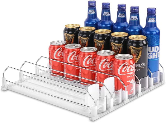 Drink Dispenser for Refrigerator, Self-Pushing Soda Can Organizer for Fridge, 5 Rows already Assembled, Automatic Can Dispenser with Spring Loaded for Refrigerator Holds 25 cans, White by BingoHive